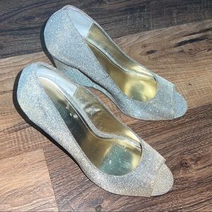Silver & gold reflective wedge heels